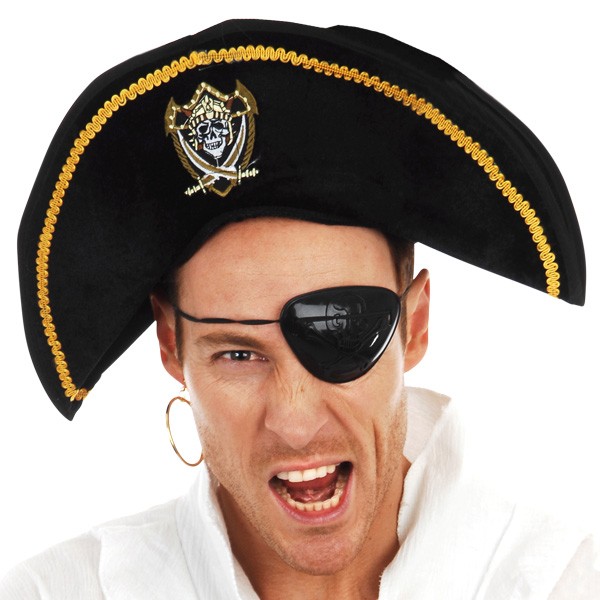 Pirate Hat Black with Gold Trim Captain Hook Jack Sparrow Colonial ...