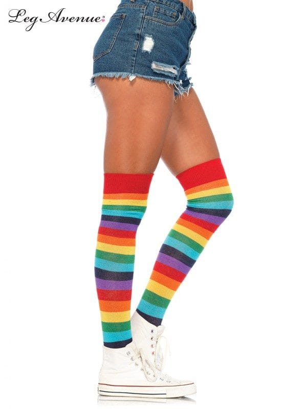 Rainbow Spandex Striped Thigh Highs