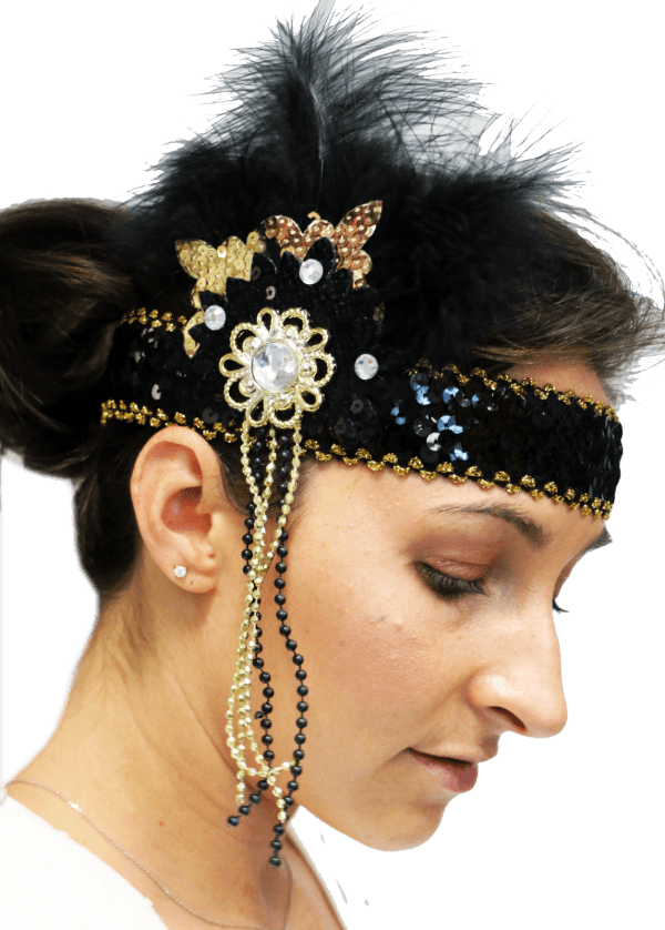 Flapper 1920's Headpiece Deluxe Black and Gold