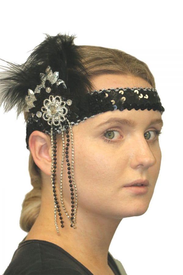 Flapper 1920's Headpiece Deluxe Black and Silver