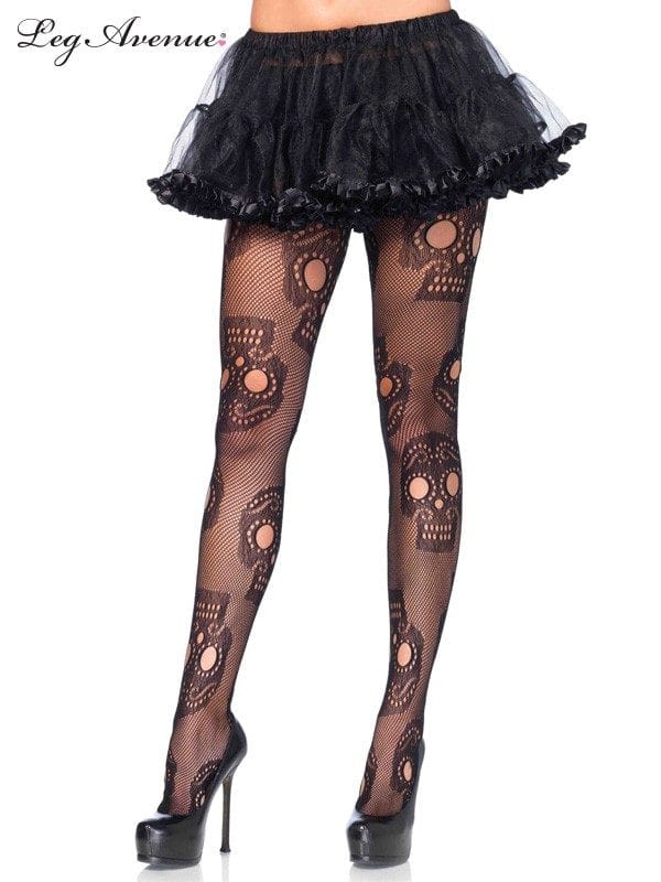 Sugar Skull Net Pantyhose Tights BLACK