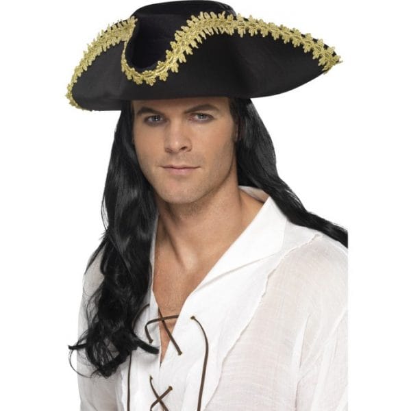 Pirate Hat, Black with Gold Trim