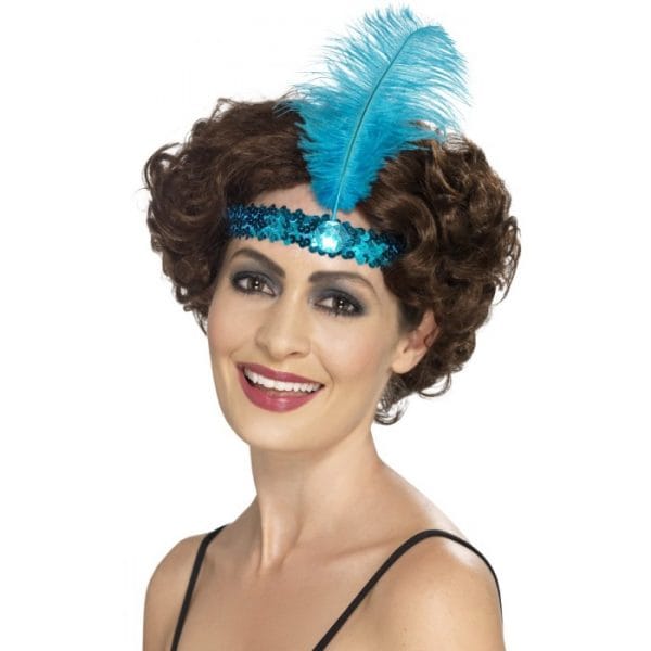 Flapper Headband, Blue, with Feather