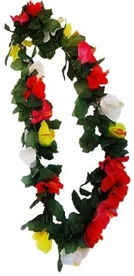 Hibiscus Multi Coloured Lei with Leaves Deluxe