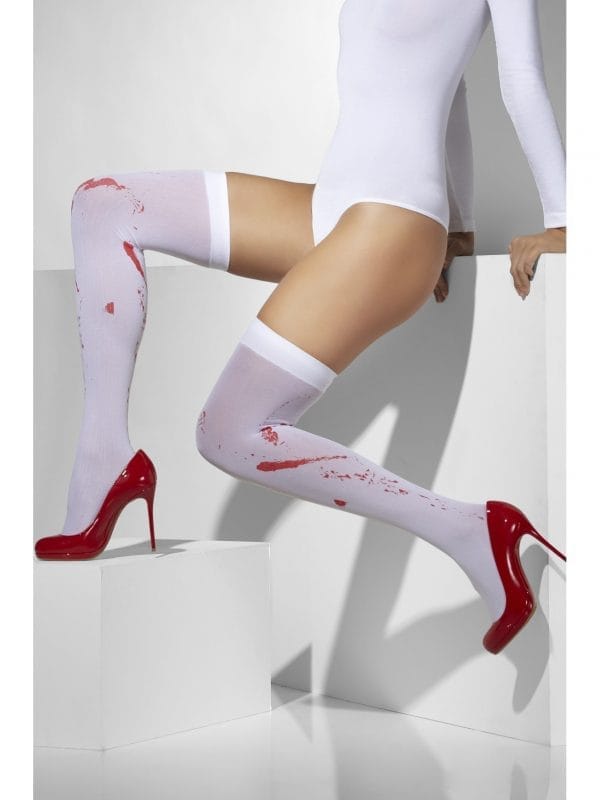 White Opaque Hold Ups with Blood Stain Print Halloween Stockings - image White-Opaque-Hold-Ups-with-Blood-Stain-Print-1-600x800 on https://www.abracadabrafancydress.com.au