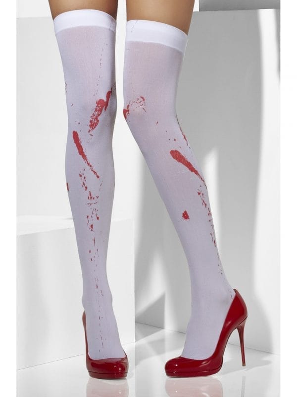 White Opaque Hold Ups with Blood Stain Print Halloween Stockings - image White-Opaque-Hold-Ups-with-Blood-Stain-Print-600x800 on https://www.abracadabrafancydress.com.au