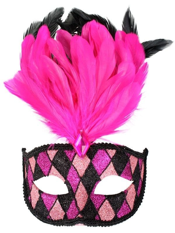 Francesca Eye Mask Pink and Black with Feathers - image FRANCESCA-Pink-Black-with-feathers-Eye-Mask-600x800 on https://www.abracadabrafancydress.com.au