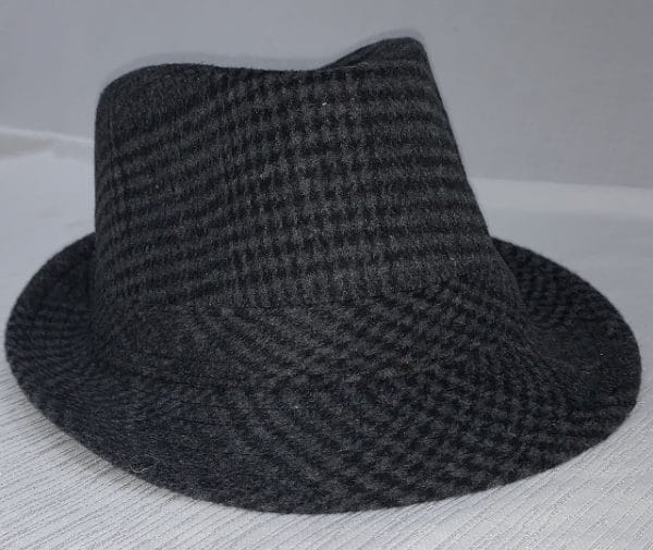 Dark Grey and Black Chequered Trilby Gangster Hat - image Grey-Triby-600x505 on https://www.abracadabrafancydress.com.au