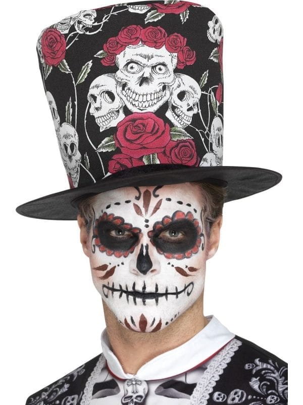 Day of the Dead Skull & Rose Top Hat Mexican - image Day-of-the-Dead-Skull-Rose-Top-Hat-600x800 on https://www.abracadabrafancydress.com.au