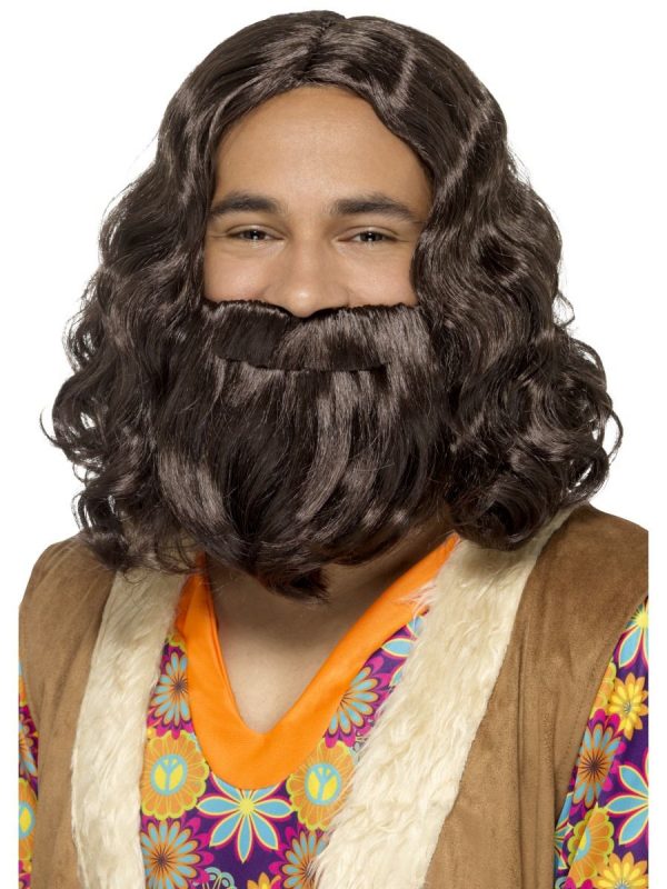 Dark Brown Jesus Wig & Beard Biblical Hippie Hippy Religious 1960's 60s Costume