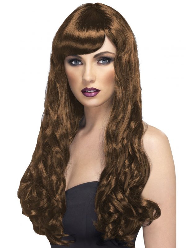 Desire Brown Wig Long Curly with Fringe Wig Womens Ladies