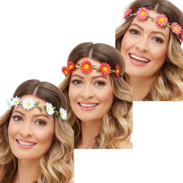 Hawaiian 60's Hippie Festival Daisy Chain Flower Headband Costume Accessory 3pk