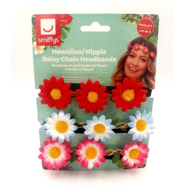 Hawaiian 60's Hippie Festival Daisy Chain Flower Headband Costume Accessory 3pk