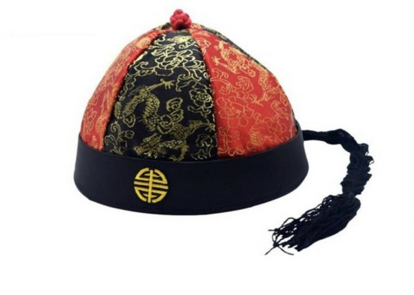 Chinese Landlord Hat Oriental Mandarin Asian Cap with Ponytail