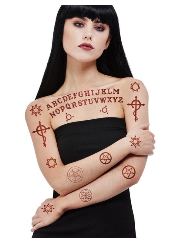 Tattoos - Satanic Tattoo Transfers Make-up FX Halloween Demon Devil Sorceress Witch Spells