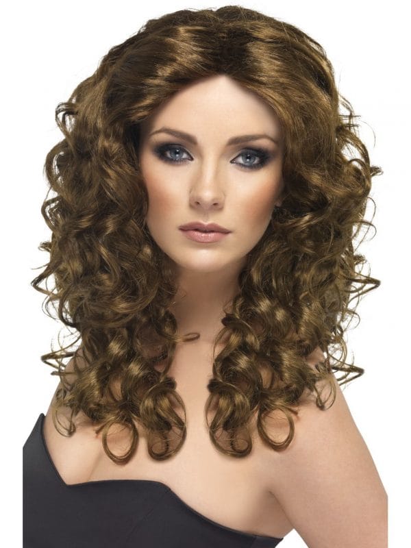 Glamour Brown Wig Long Curly Diva Rock Celebrity 70s 80s Pop Star - image 42150_0-600x800 on https://www.abracadabrafancydress.com.au