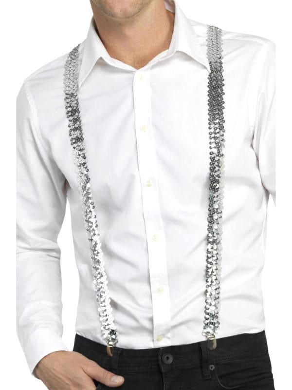 Silver Sequin Braces Suspenders Clip On Unisex Y-Back 30mm Wide - image 48068-600x800 on https://www.abracadabrafancydress.com.au