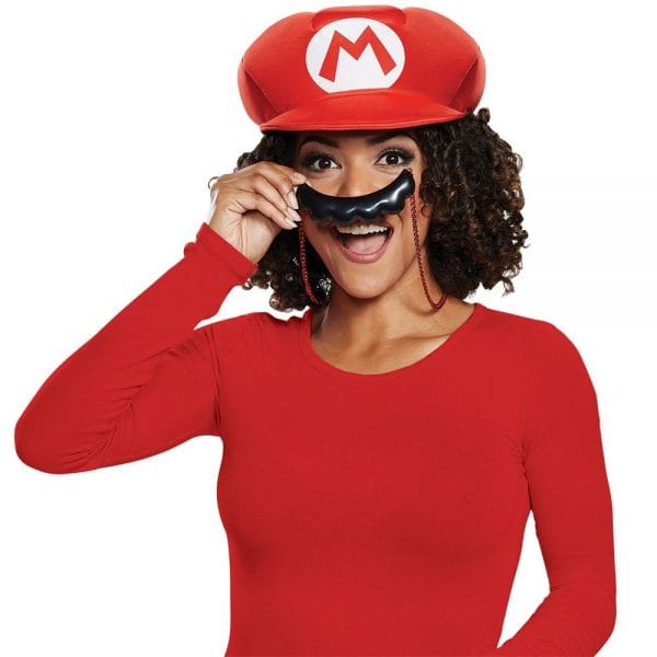 Mario Hat Moustache Necklace Super Mario Brothers Adult Cosplay Anime - image 67805-female-600x600 on https://www.abracadabrafancydress.com.au