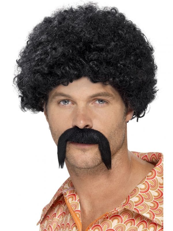 Afro Black Tight Wig And Moustache Disco 1960s 1970s - image 43664_0-600x800 on https://www.abracadabrafancydress.com.au