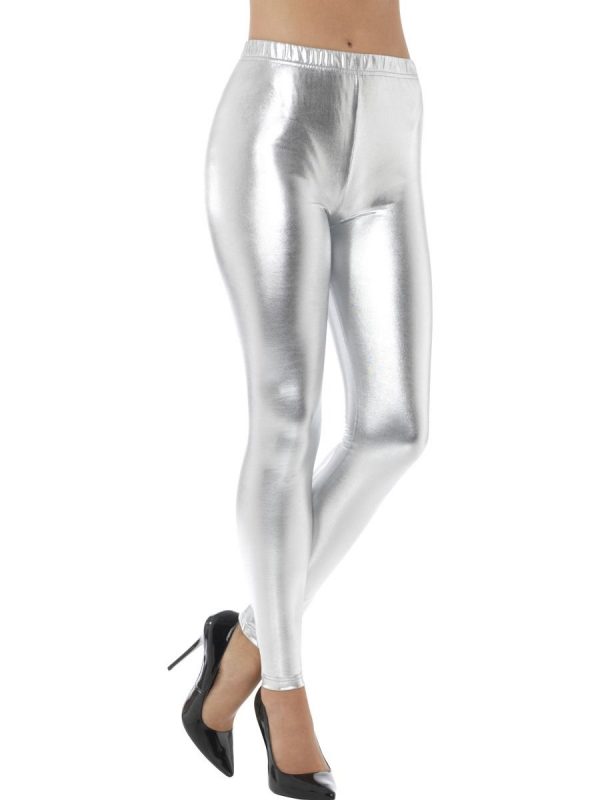 80's Metallic Disco Silver Footless Leggings - image 48105-600x800 on https://www.abracadabrafancydress.com.au