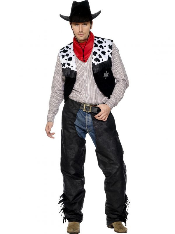 Cowboy Costume Black Chaps Vest Belt Wild West Western Gunslinger - image 31754_0-600x800 on https://www.abracadabrafancydress.com.au