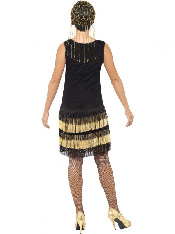 1920's Fringed Flapper Costume Gatsby Charleston Black Gold Fringing Dress - image 33676_2-600x800 on https://www.abracadabrafancydress.com.au