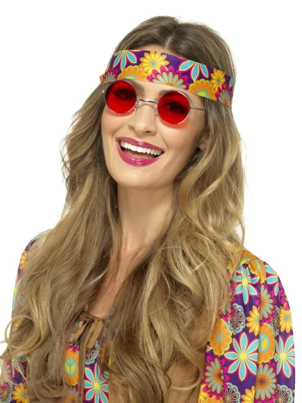 Lennon Glasses Red Round Lenses Hippy Hippie Beatles - image  on https://www.abracadabrafancydress.com.au