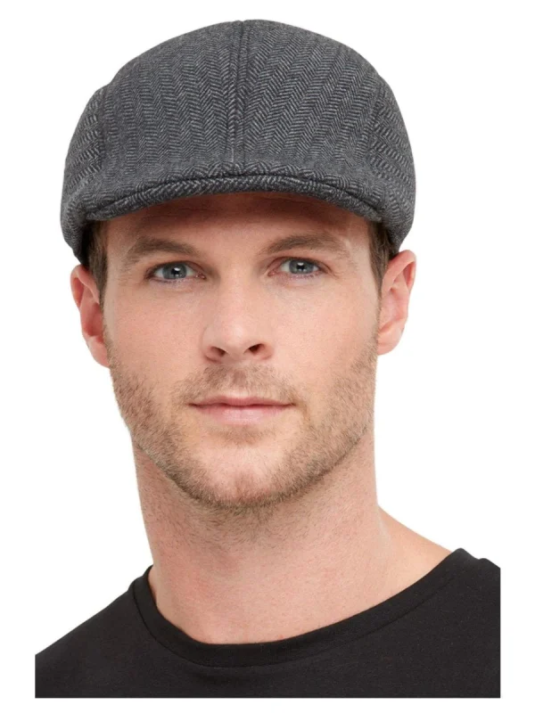 Grey Olden Day Hat English Golf Flat Cap Gangster Accessory - image  on https://www.abracadabrafancydress.com.au