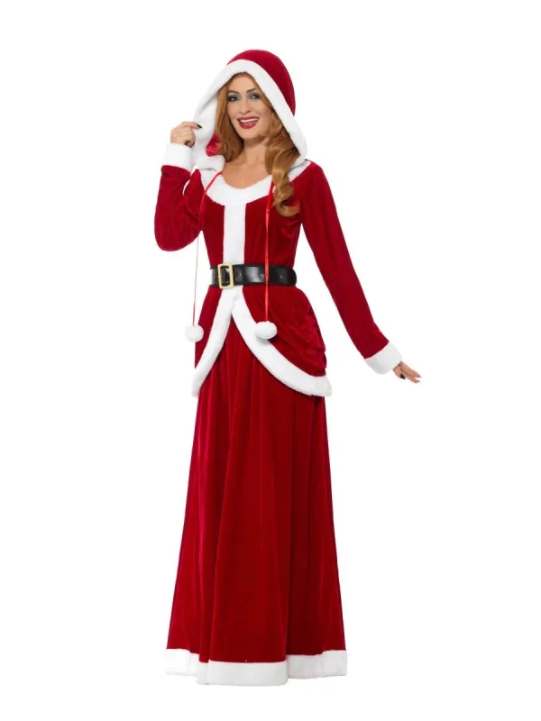 Deluxe Mrs Ms Claus Santa Costume Hooded Red Dress Christmas Xmas - image  on https://www.abracadabrafancydress.com.au