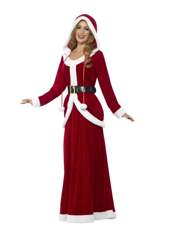 Deluxe Mrs Ms Claus Santa Costume Hooded Red Dress Christmas Xmas - image  on https://www.abracadabrafancydress.com.au