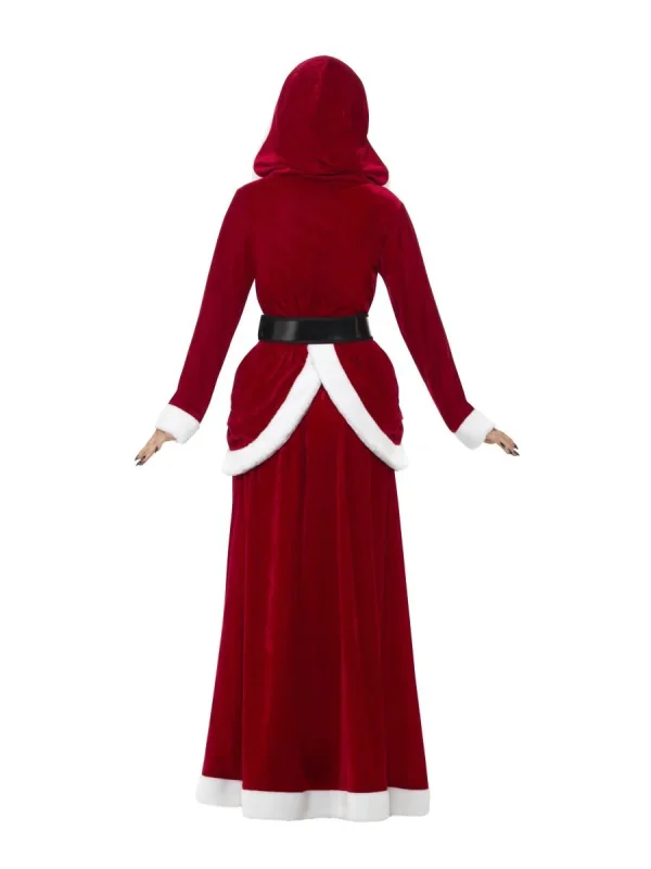 Deluxe Mrs Ms Claus Santa Costume Hooded Red Dress Christmas Xmas - image  on https://www.abracadabrafancydress.com.au