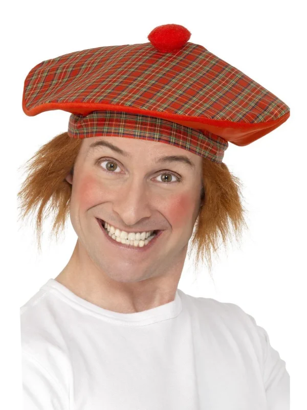 Tartan Hat with Attached Hair Scottish O'Shanter Jimmy Hat Cap - image  on https://www.abracadabrafancydress.com.au