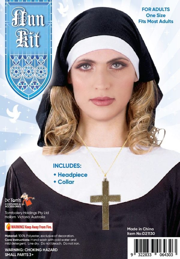 Nun's Nun Kit Wimple & Collar Saint Sinners Sister Church - image  on https://www.abracadabrafancydress.com.au