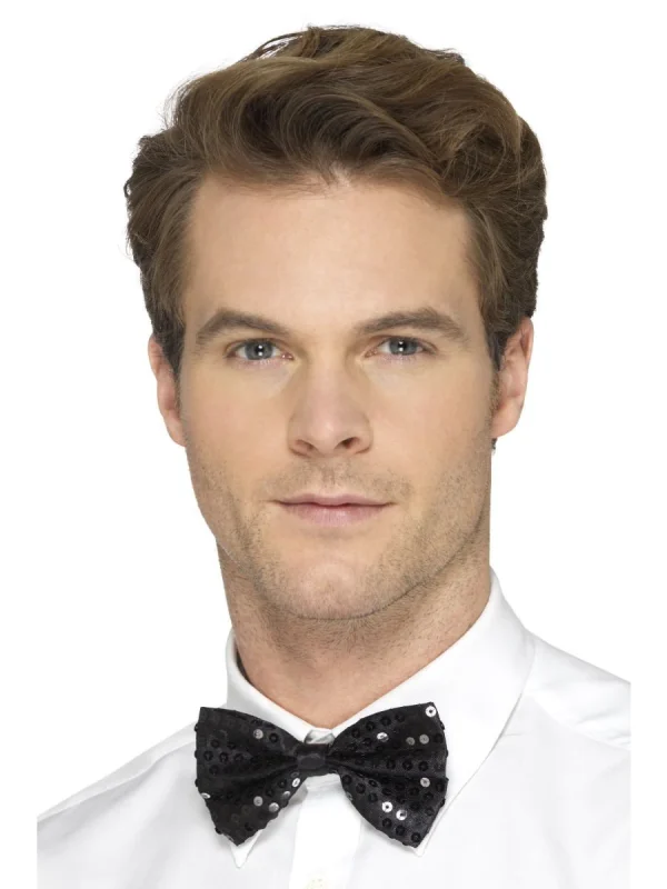 Bow Tie Satin Sequin Black Bowtie - image  on https://www.abracadabrafancydress.com.au