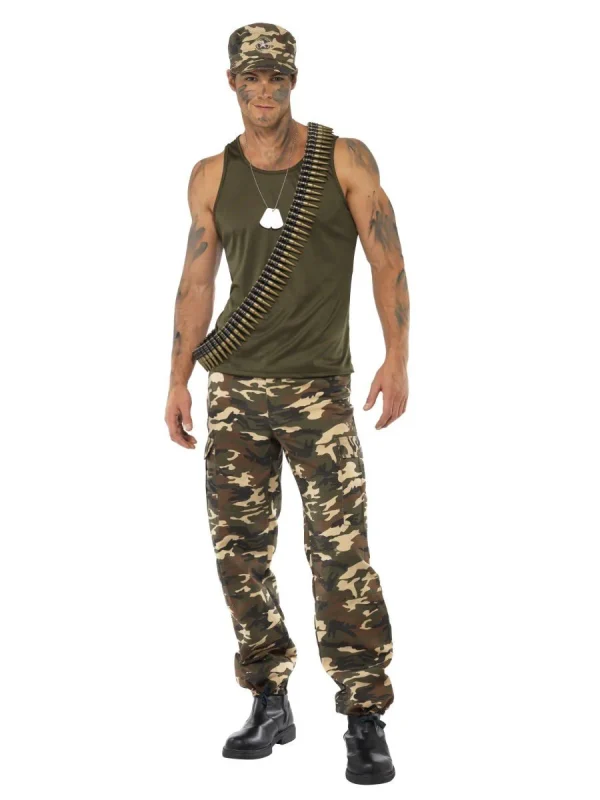 Khaki Camo Costume Uniform Military Army Soldier Top Gun Rambo ...