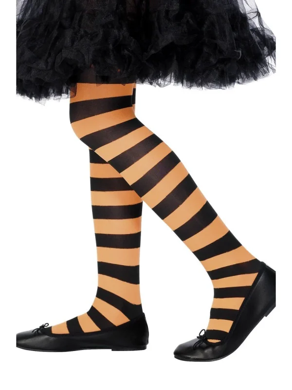 Child Girls Black and Orange Stripe Tights Age 6-12 - image  on https://www.abracadabrafancydress.com.au