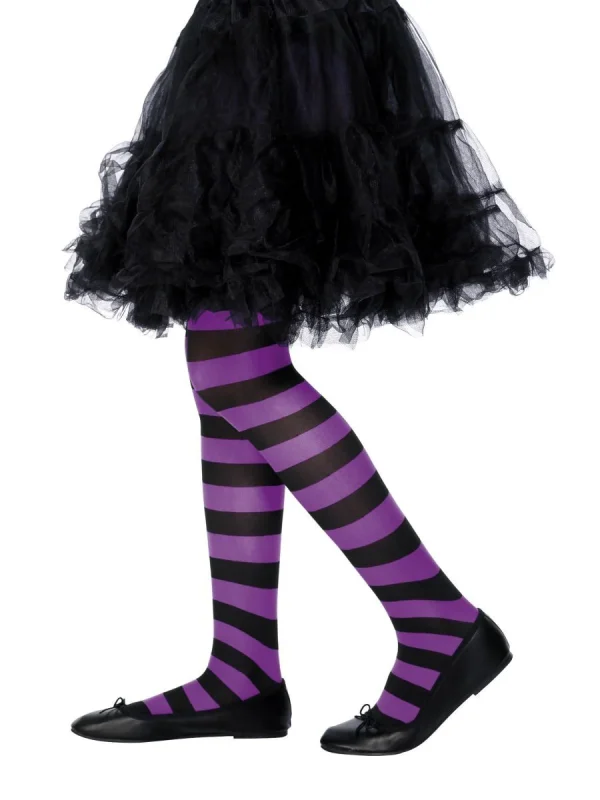 Child Girls Black and Purple Stripe Tights Age 6-12 - image  on https://www.abracadabrafancydress.com.au