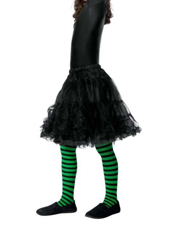 Child Girls Black and Green Stripe Tights Age 6-12 Wicked Witch - image  on https://www.abracadabrafancydress.com.au