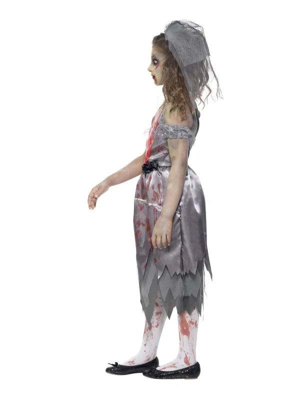 Zombie Bride Grey Girl Costume Corpse Child Teen Halloween Scary Horror Bloody - image  on https://www.abracadabrafancydress.com.au