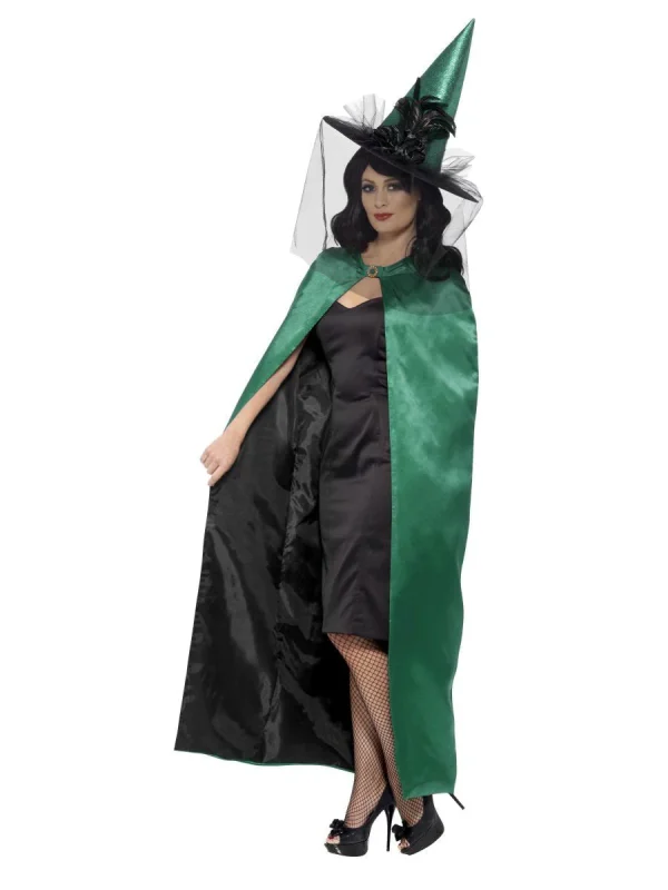 Deluxe Reversible Witch Cape Satin Halloween Teal Green Costume Accessory - image  on https://www.abracadabrafancydress.com.au