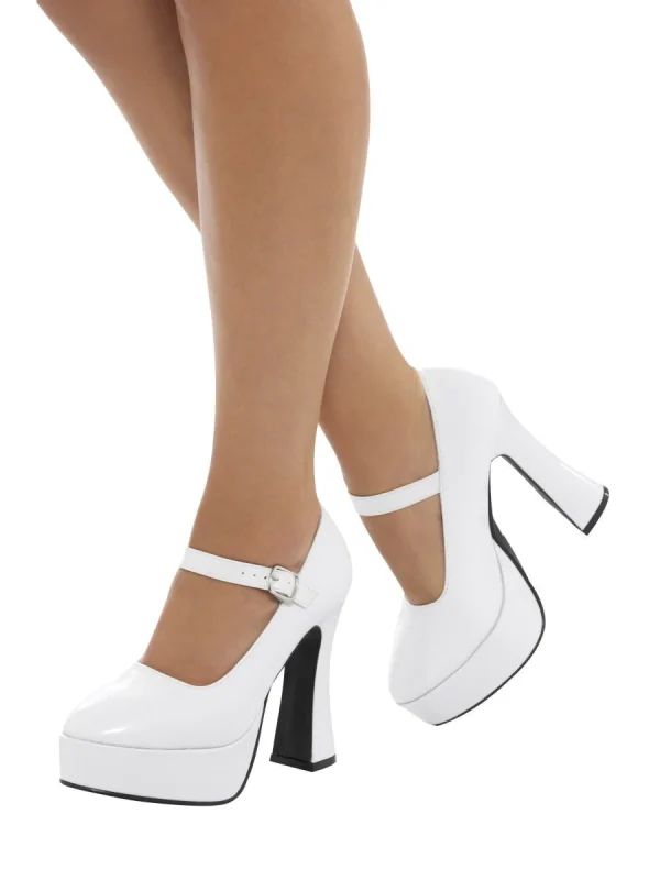 White 70s Ladies Platform Shoes Disco Dancing Retro Fancy Dress Accessory - image  on https://www.abracadabrafancydress.com.au