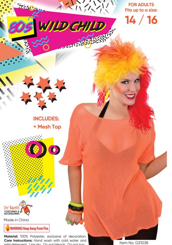 80's Neon Orange Fishnet Top Mesh Costume Cindi Lauper Madonna 80s Party - image d21038_1-600x854 on https://www.abracadabrafancydress.com.au