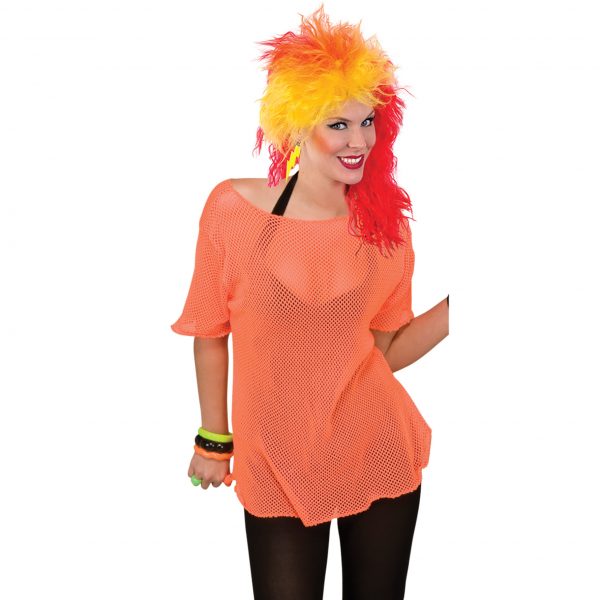 80's Neon Orange Fishnet Top Mesh Costume Cindi Lauper Madonna 80s Party - image d21038_2-600x600 on https://www.abracadabrafancydress.com.au