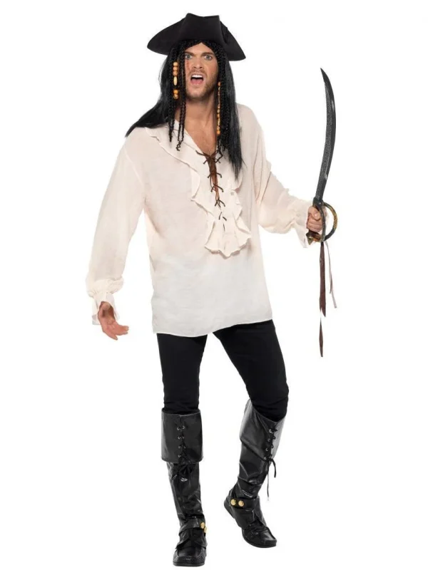 Swashbuckler Pirate Shirt Ivory Deck Mate Captain Sea Ship Adult Mens Caribbean Medieval - image  on https://www.abracadabrafancydress.com.au