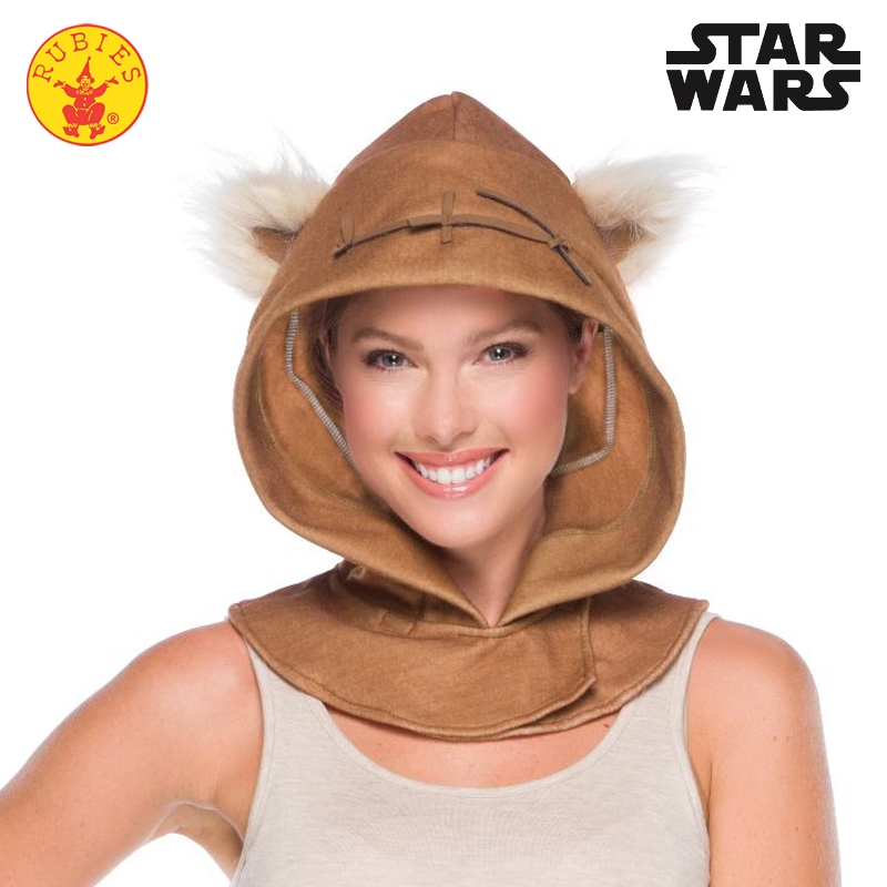 Ewok Hood Costume Adults Official Star Wars Jedi Faux Suede Furry Ears